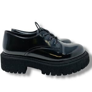 Steve Madden Nic Oxford Black Platform Derby Lace Up Shoes Size 7 Lug Soles